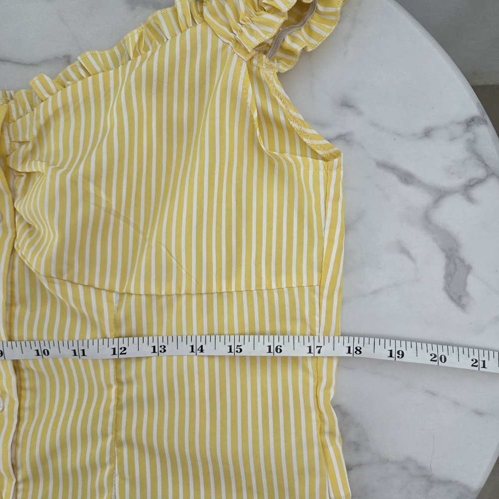 Sunny Yellow White Striped Puff Sleeve Blouse Size Large - Picture 12 of 16